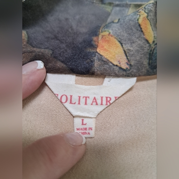 Anthropologie Solitaire Faux Suede Floral Open Front Jacket Women's Size Large - Picture 8 of 9